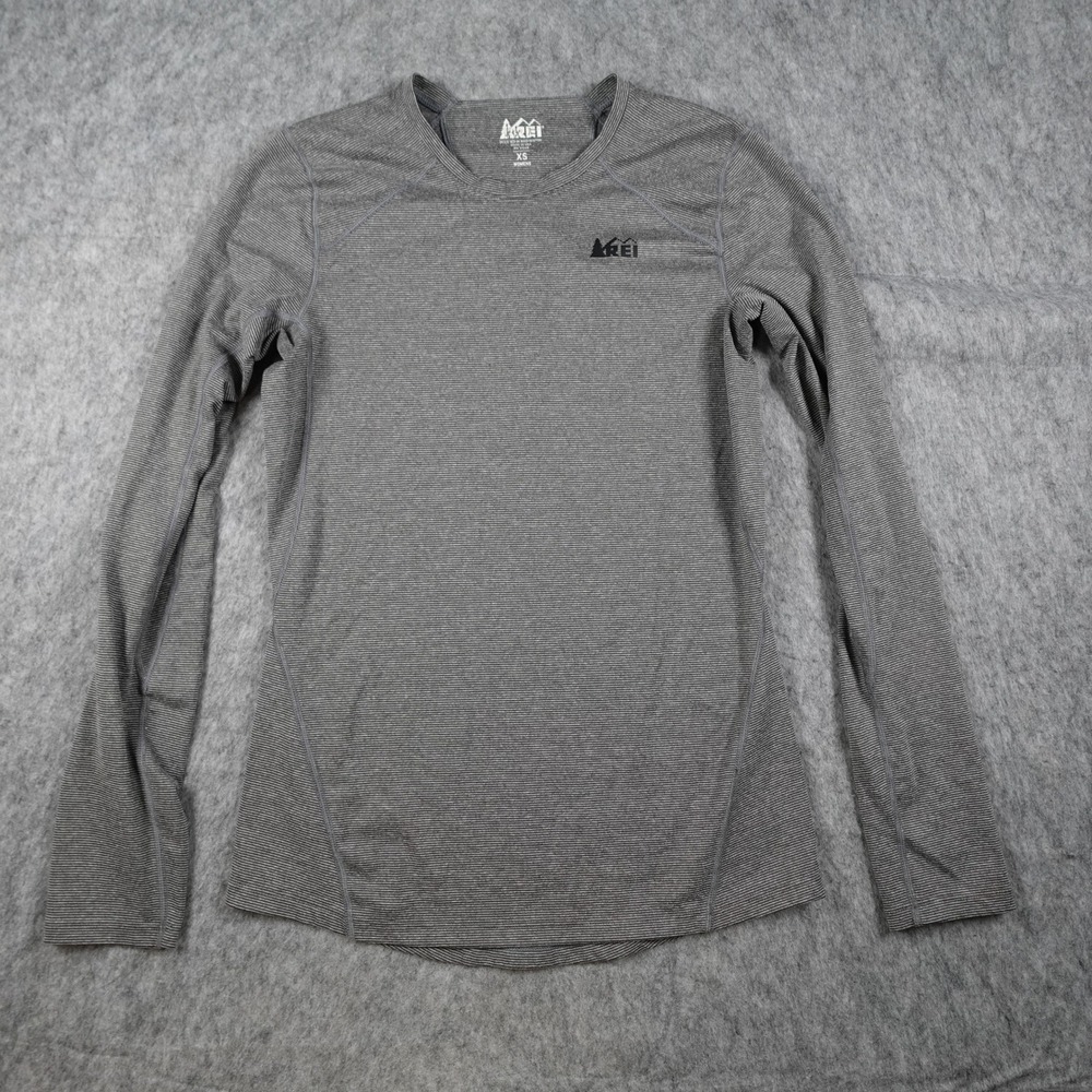 REI Top Women Extra Small Gray Striped Long Sleeve Crew Neck Activewear Shirt